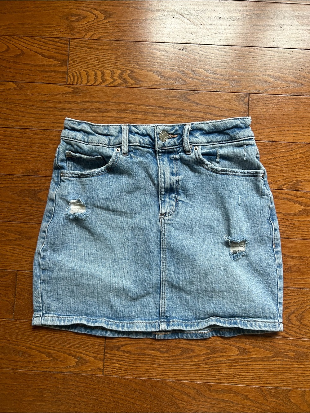 Garage Blue Distressed Denim Mini Skirt